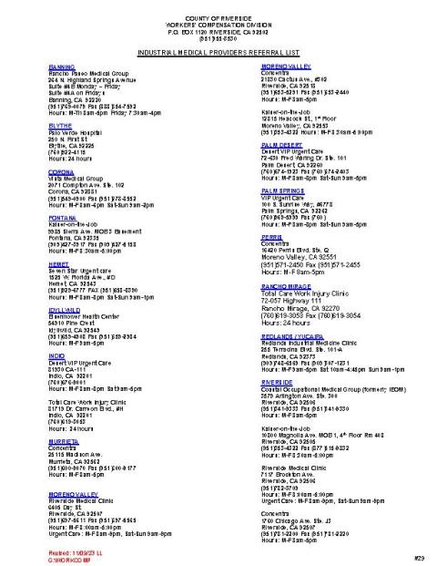 Industrial Clinic List
